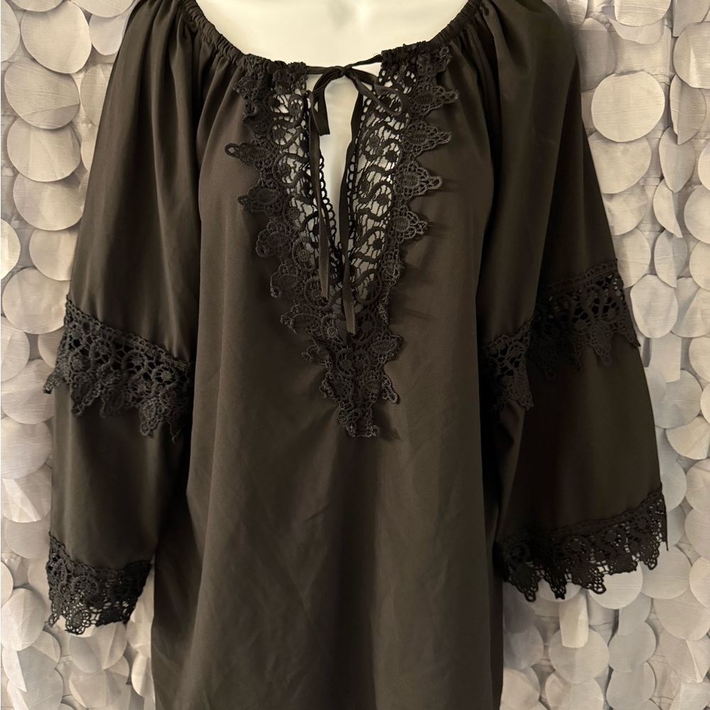 Black Embellished Tie Front Tunic